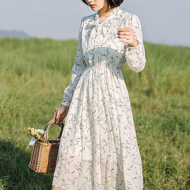 Cottagecore Girl Soft Floral Chiffon Dress