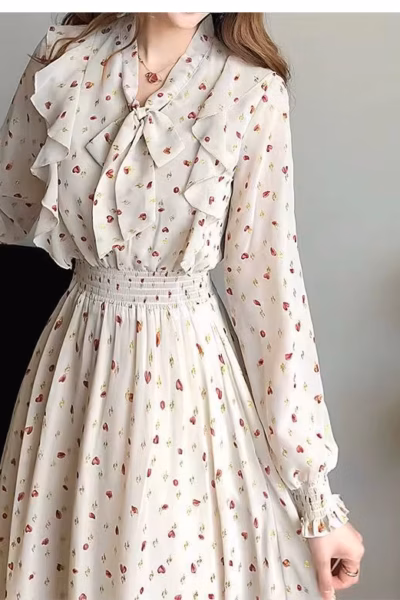 Vintage-style Romantic Heart Print Cottage Dress