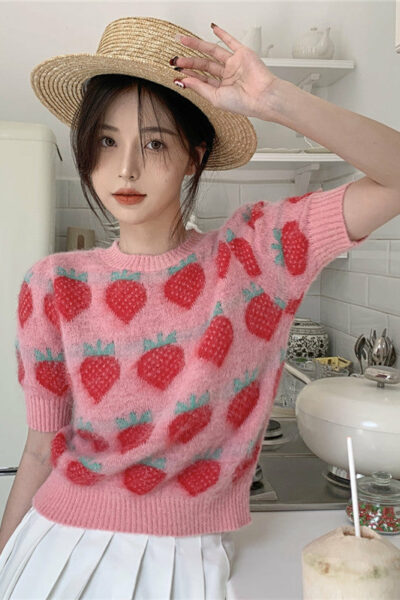 Pink Cottagecore Strawberry Sweater