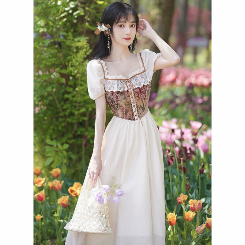 River Floral Corset Cottagecore Dress