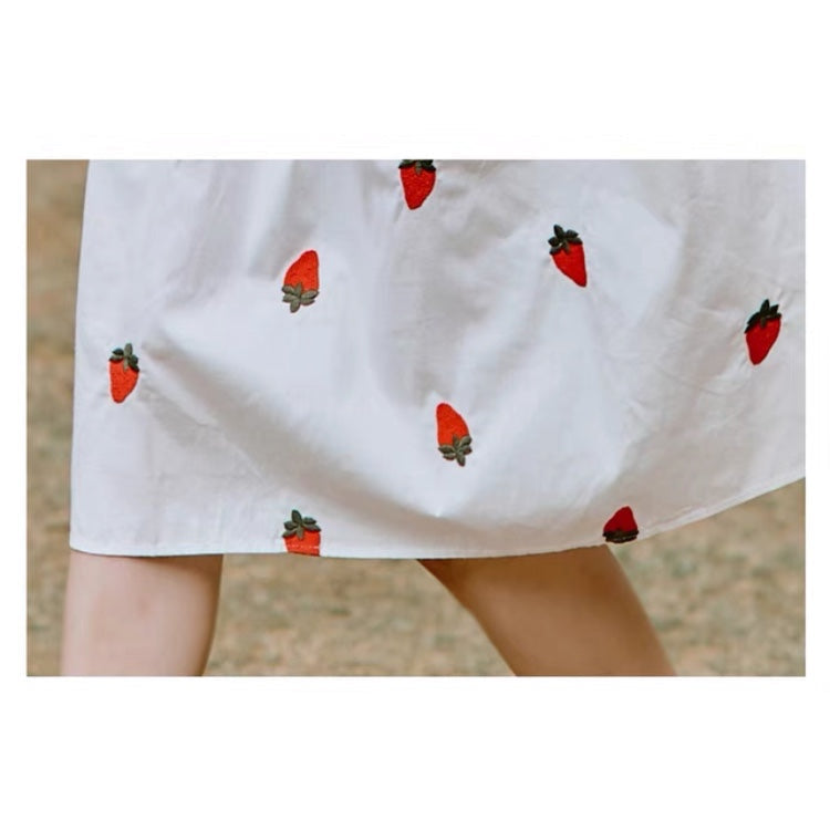 Strawberry Embroidered Cotton cottagecore Midi Dress