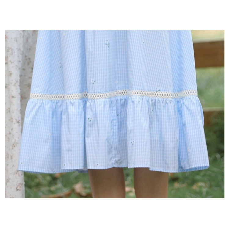 Bloom-Berry Blue Plaid Cottagecore Dress