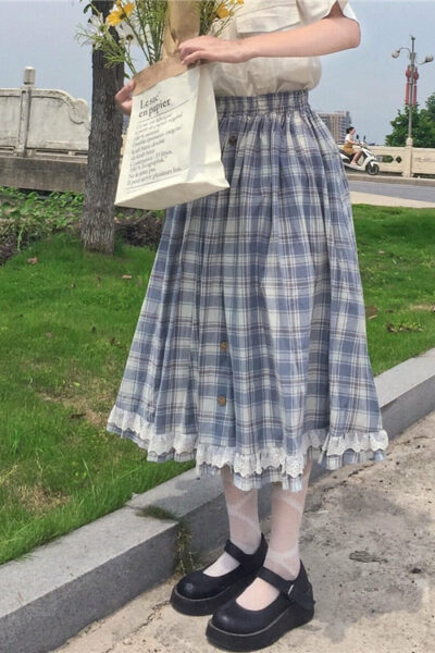 Plaid Cottagecore Girl Skirt