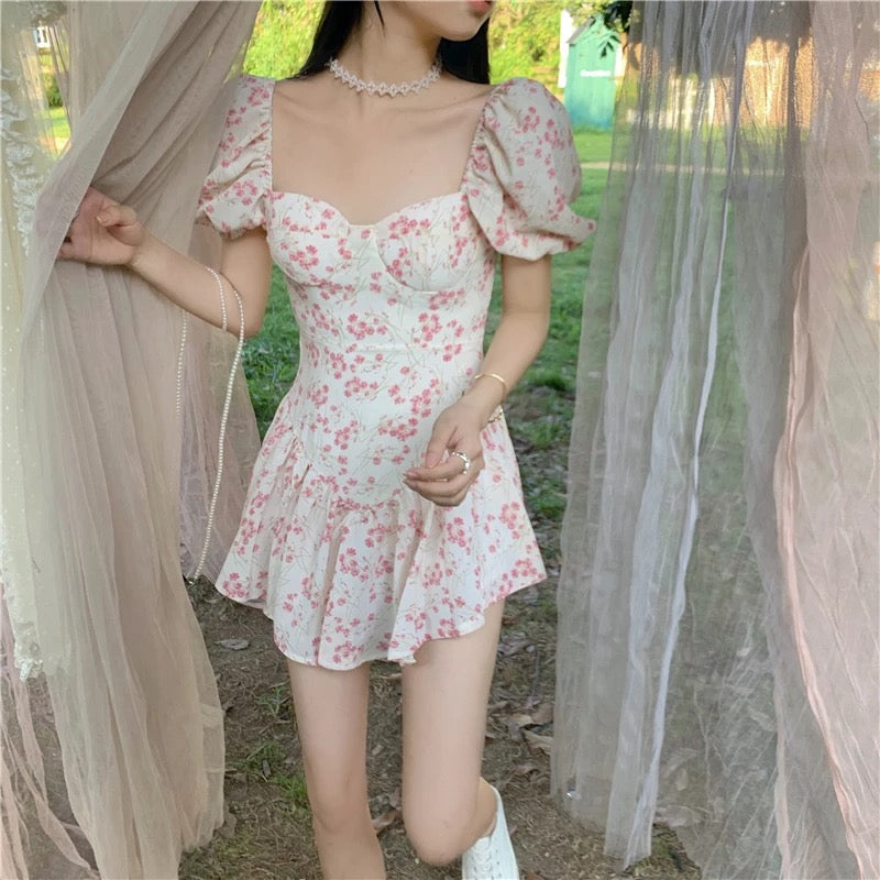 Vintage vibe Kawaii Princess Floral Cottage Mini Dress