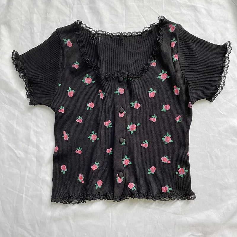Floral Knitted Summer Cardigan Crop Top