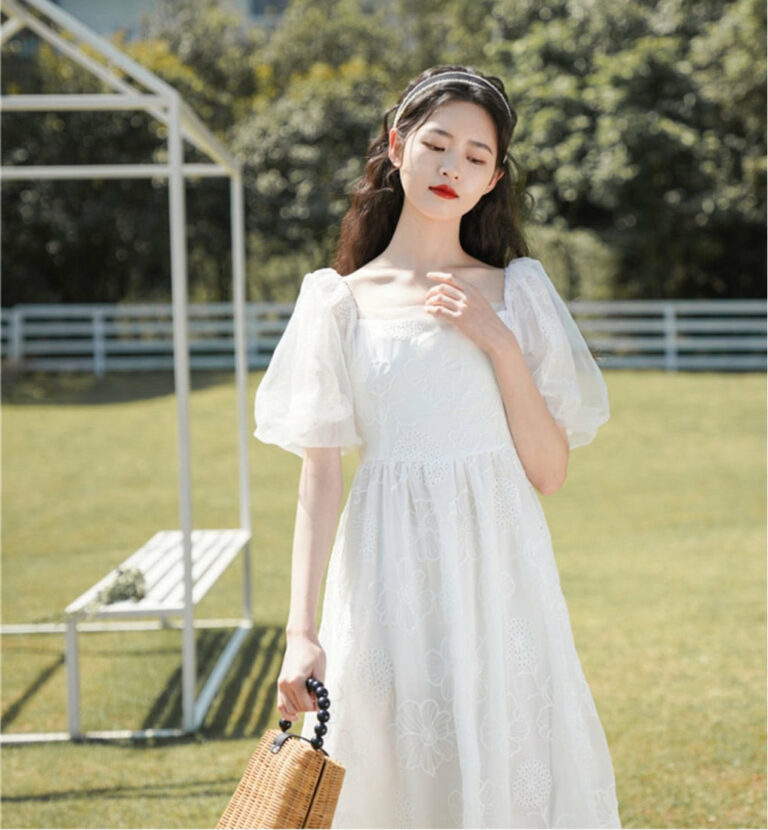 Embroidered Lace Chiffon Cottage Dress | Cottagecore Dress