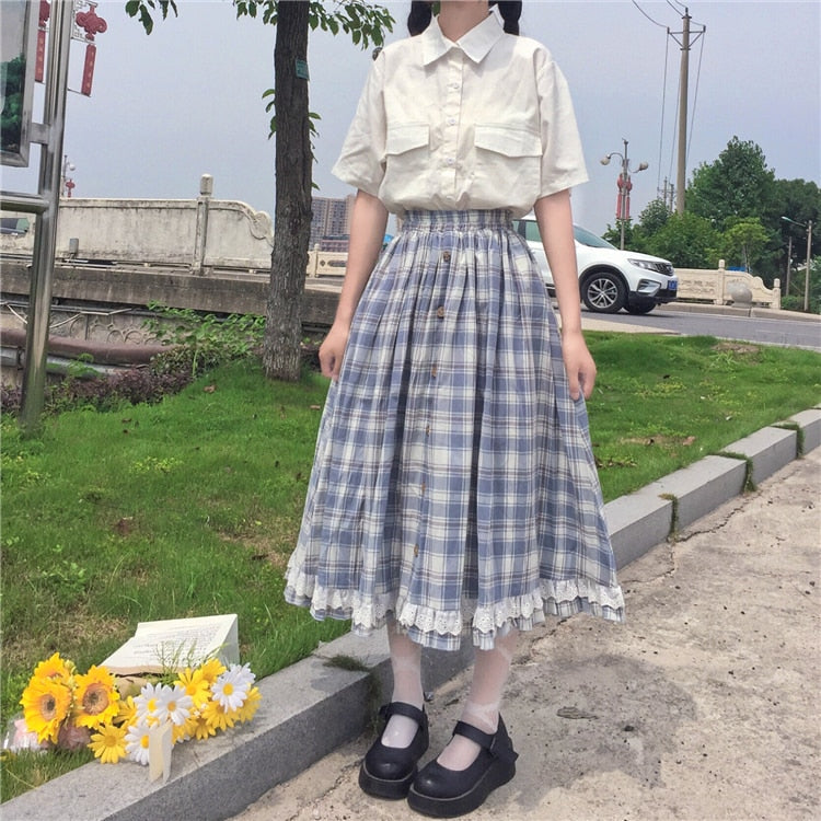 Plaid Cottagecore Girl Skirt