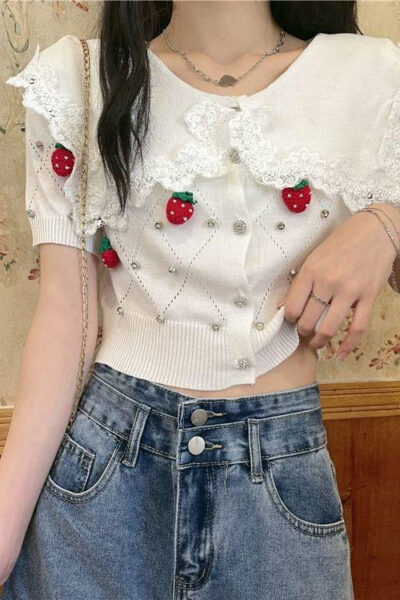 Strawberry Pearl Cottagecore Cardigan Top