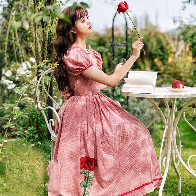 Cupcake Rose Embroidery Cottagecore Dress