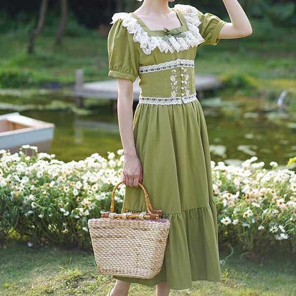 Green Cottagecore Corset Dress