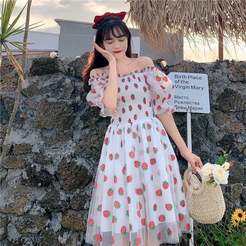 Sweet Strawberry Embellished cottagecore Dress