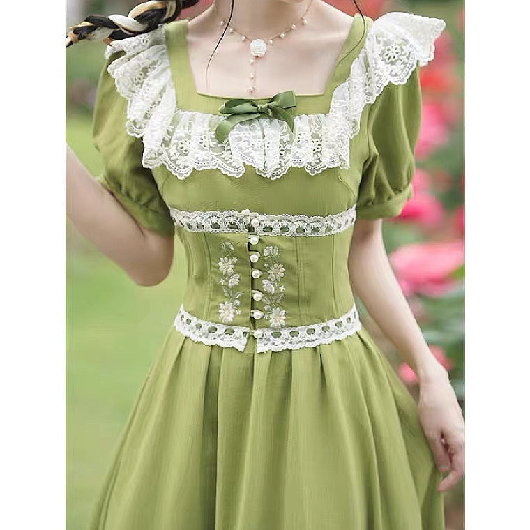 Green Cottagecore Corset Dress
