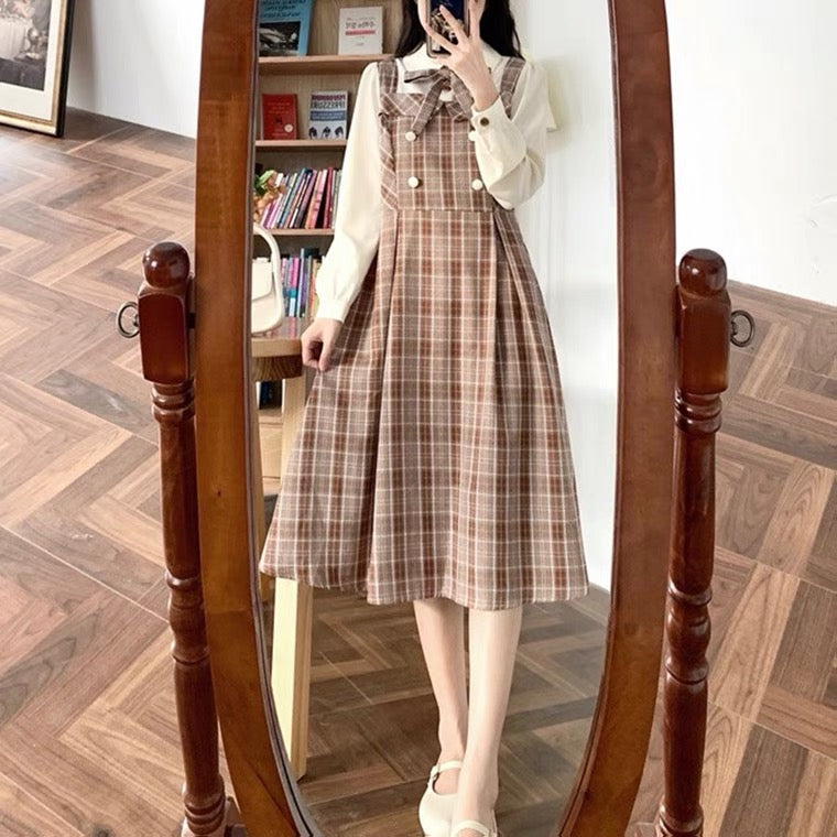 Academia Vintage Plaid Dress