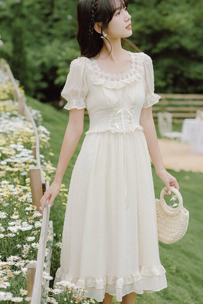 Fern Valley Cottagecore Mori Girl Soft Floral Chiffon Dress