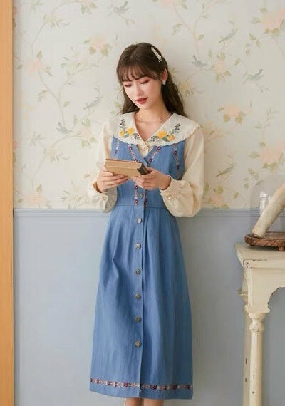 Cottagecore Pinafore Denim Dress