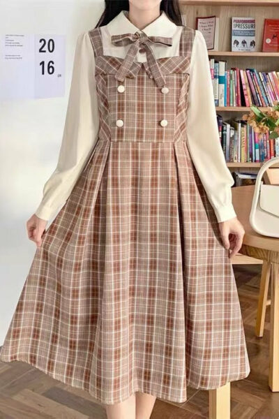 Academia Vintage Plaid Dress