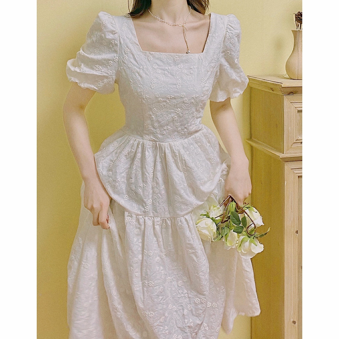 Cloudy White Flower cottagecore Dress | Cottagecore Dress
