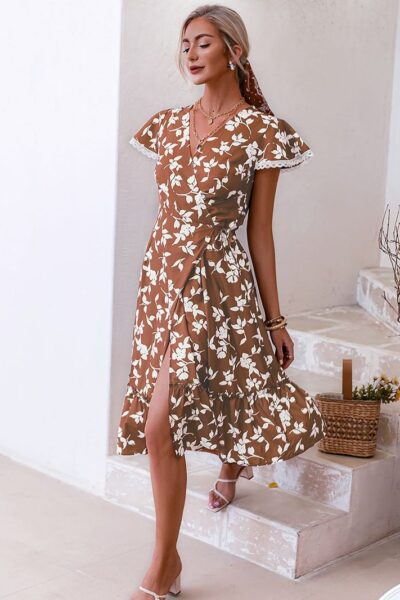 Cottagecore dress brown with floral patterns 1