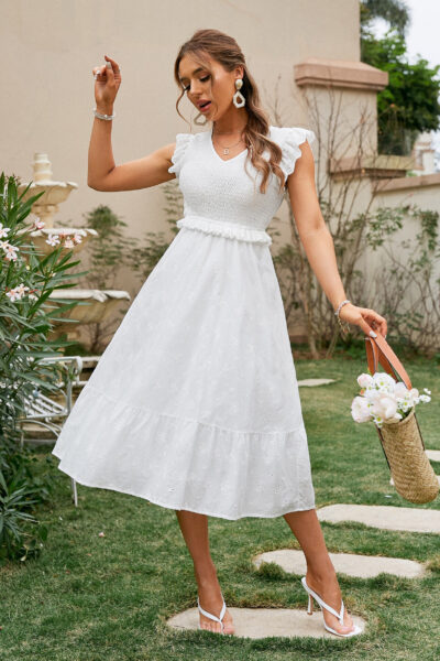 White flowy cottagecore dress