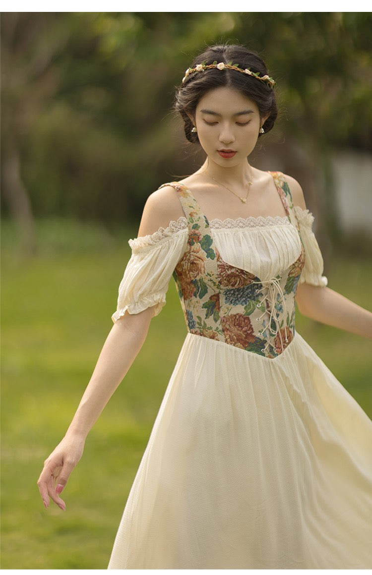 Floral Tapestry Cottagecore Cotton Dress