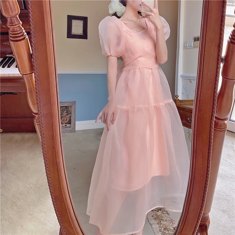 Peach Blush Kawaii Princess Chiffon Dress