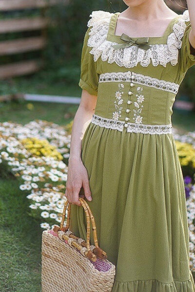 Green Cottagecore Corset Dress