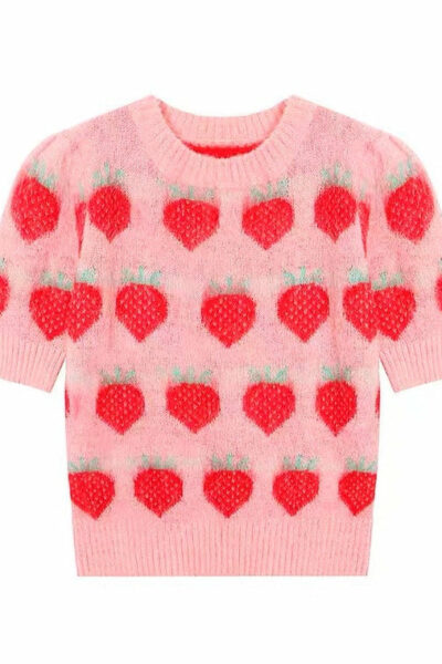 Pink Cottagecore Strawberry Sweater