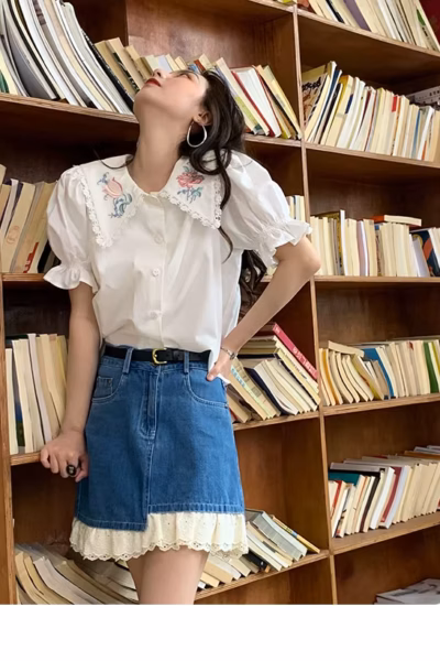 Flower Embroidered Lace Vintage Cottagecore Shirt