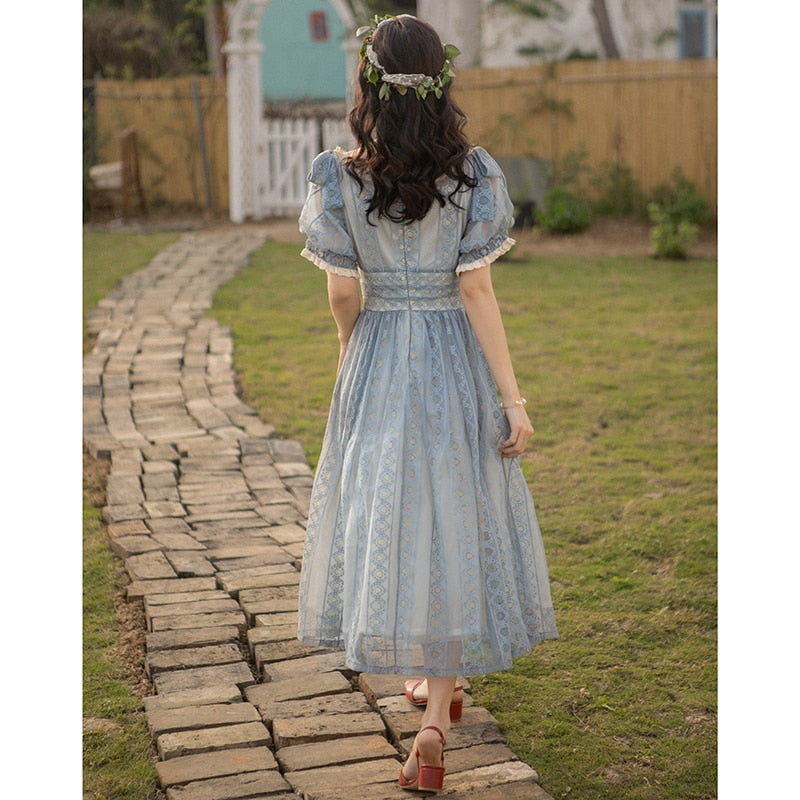 Summertime Aesthetic Lace Cottage Dress