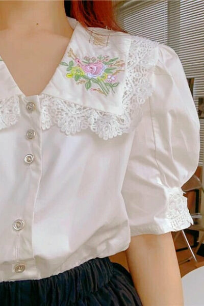 Flower Embroidered Lace Vintage Cottagecore Shirt