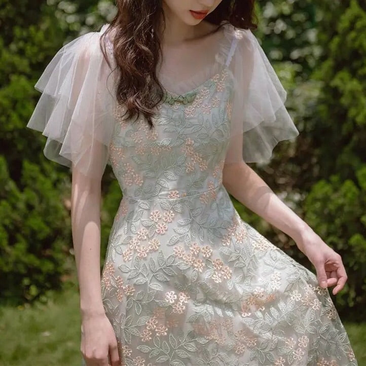 Forest Fairy Embroidered cottagecore Dress
