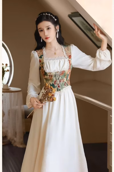 River Floral Corset cottagecore dress