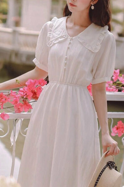 White Vintage Cottagecore Dress