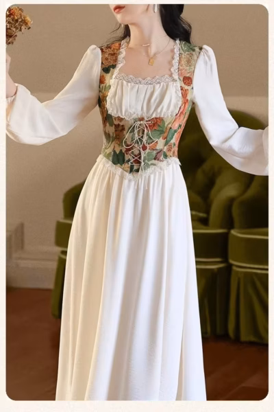 River Floral Corset cottagecore dress