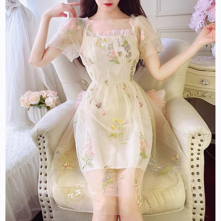 Summer Flower Embroidered Fairy Dress