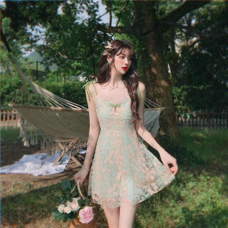 Spring Embroidered Cottagecore Mini Dress