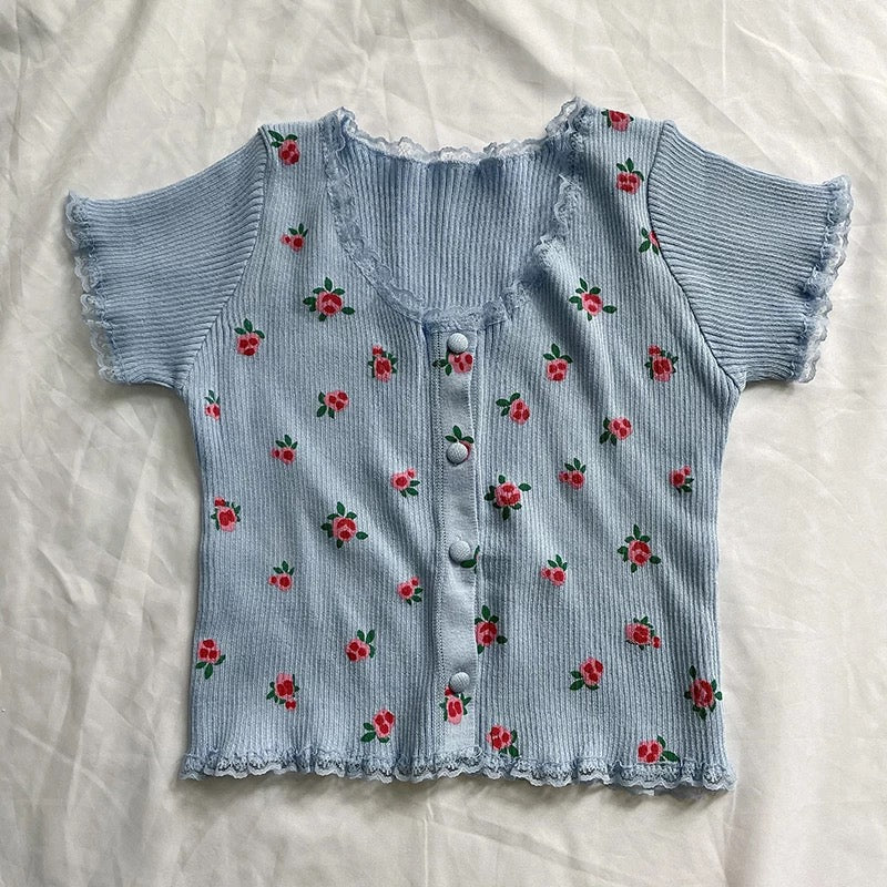Floral Knitted Summer Cardigan Crop Top
