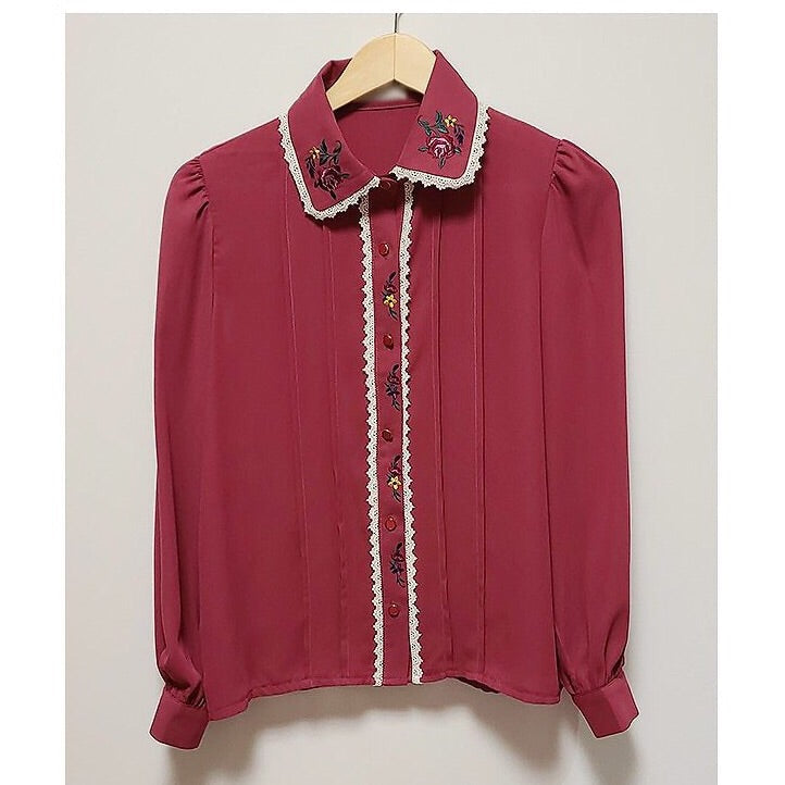 Aesthetic Flower Embroidered Chiffon Shirt